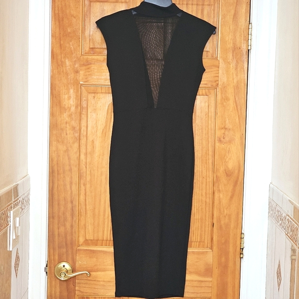 UK2LA Women's Black Sleeveless High Neckline Midi Bodycon Dress, Size XS